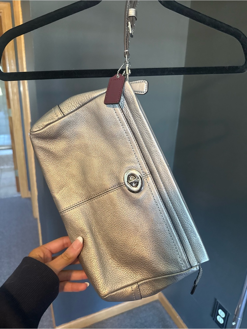 Coach Metallic Silver Leather Wristlet Clutch